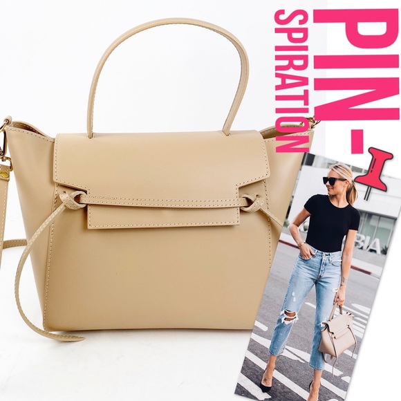 None Handbags - Italian Leather Belt Bag Nude Tan Satchel